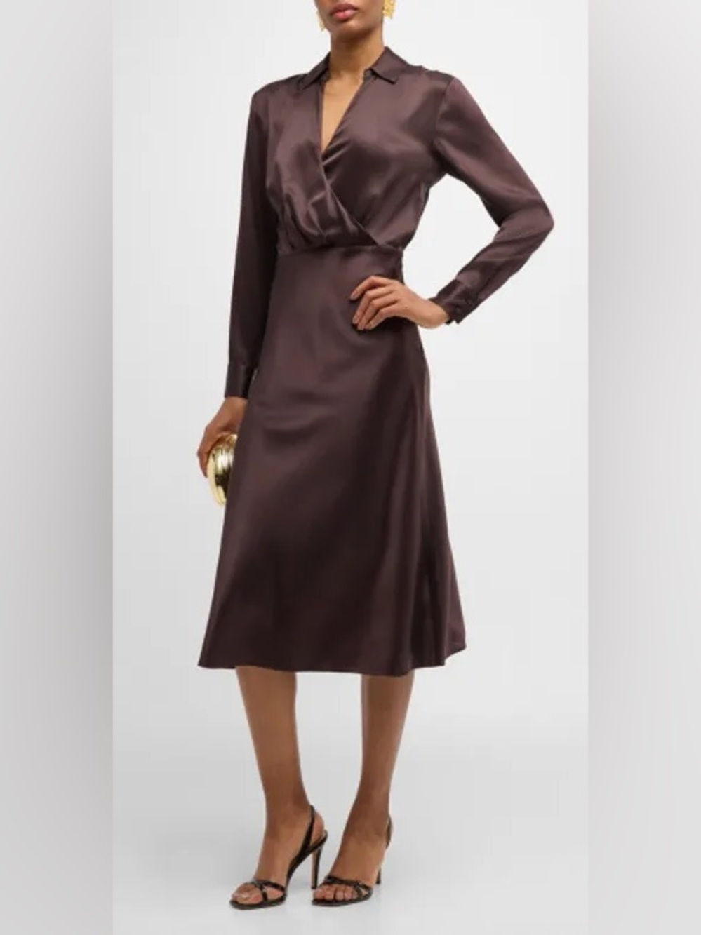 Veronica Beard Chocolate Brown Long-Sleeve Satin Dress
